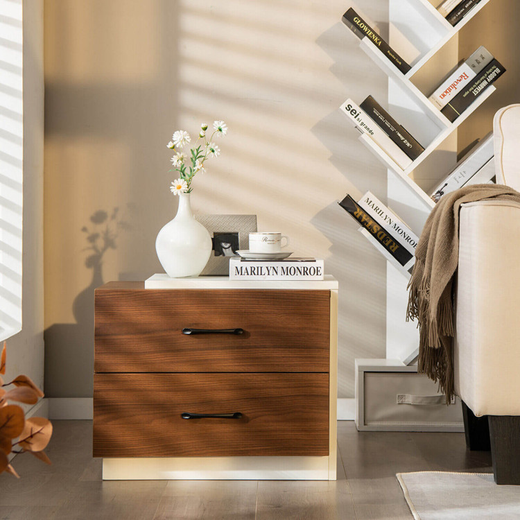Modern Nightstand with 2 Drawers for Bedroom Living Room-BrownCostway Gallery View 7 of 10