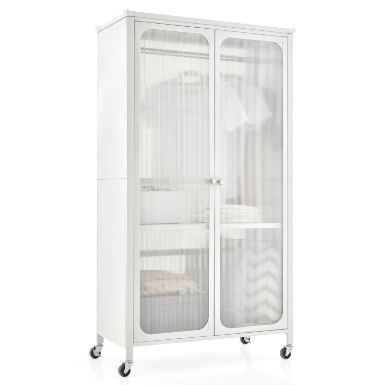 Costway White Plastic 31.5 in. Storage Wardrobe Cabinet Mobile