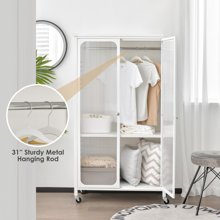 Giantex Closet Wardrobe, Portable Closet with Rollers, Mobile Metal Armoire  Closet with Hanging Rod, Adjustable Shelf, Rolling Closet Storage Accent