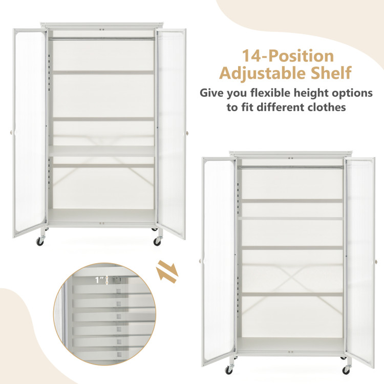 Closet with Wheels - Closet Organizer with Rod and Adjustable Shelf