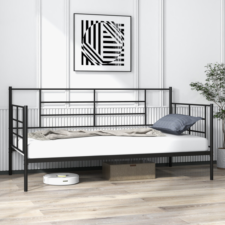 Twin Size Metal Daybed Sofa Bed Frame with Armrests and Backrest - Gallery View 5 of 10