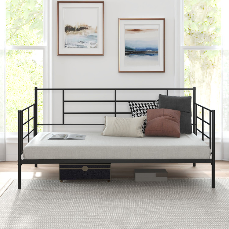 Twin Size Metal Daybed Sofa Bed Frame with Armrests and Backrest - Gallery View 6 of 10