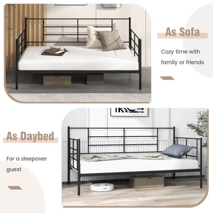 Twin Size Metal Daybed Sofa Bed Frame with Armrests and Backrest - Costway