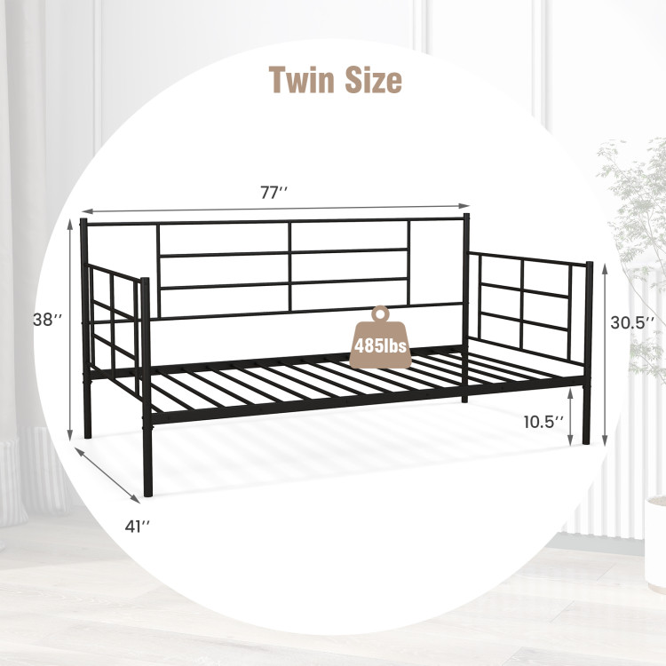 Twin Size Metal Daybed Sofa Bed Frame with Armrests and Backrest - Gallery View 4 of 10