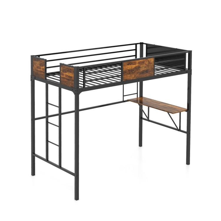 Twin Size Industrial Metal Loft Bed with Storage Shelf and Build-in Ladder - Gallery View 1 of 9