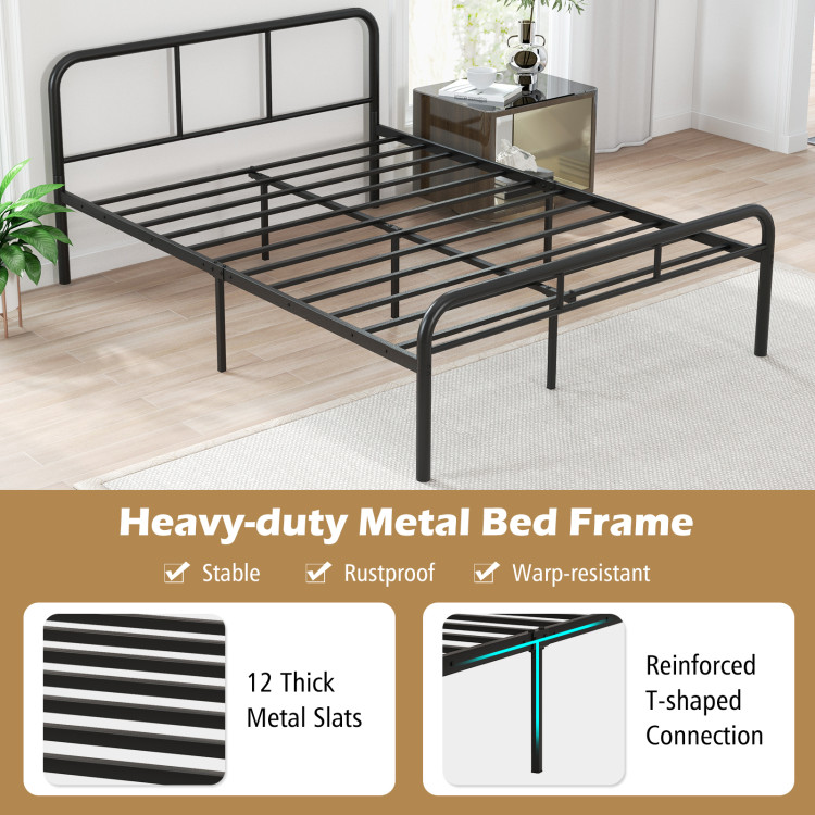 Full Bed Frame with Headboard and Footboard No Box Spring Needed-Black | Costway