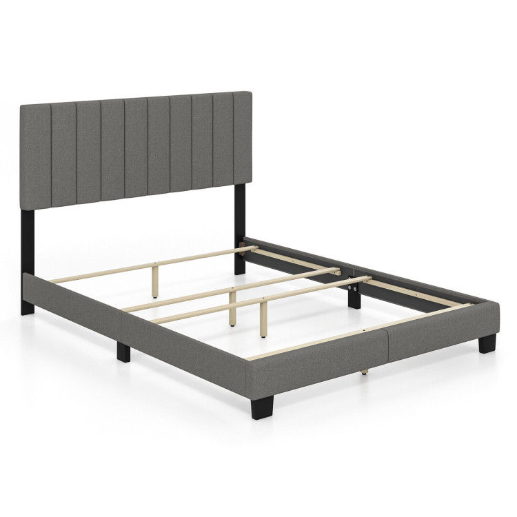 Queen Size Upholstered Bed Frame with Vertical Channel Tufted Headboard-Gray - Gallery View 1 of 10