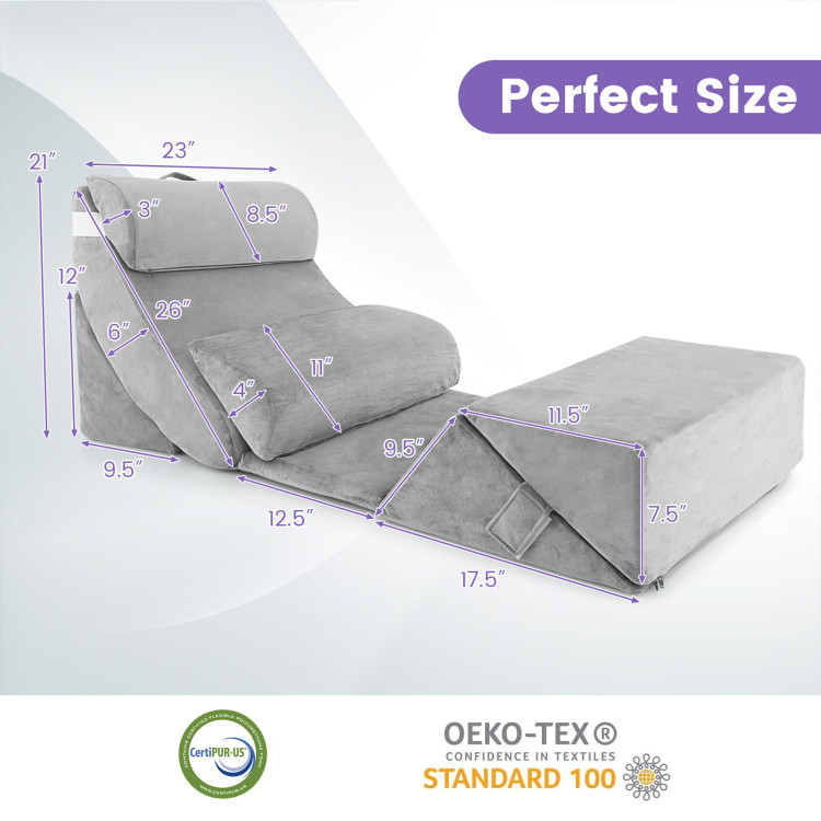 7 Pieces Bed Wedge Pillow Set with Memory Foam and Washable Cover-Gray | Costway