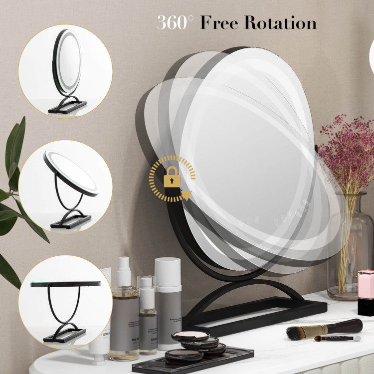 16 inch Round Makeup Vanity Mirror with 3 Color Dimmable LED Lighting-Black | Costway