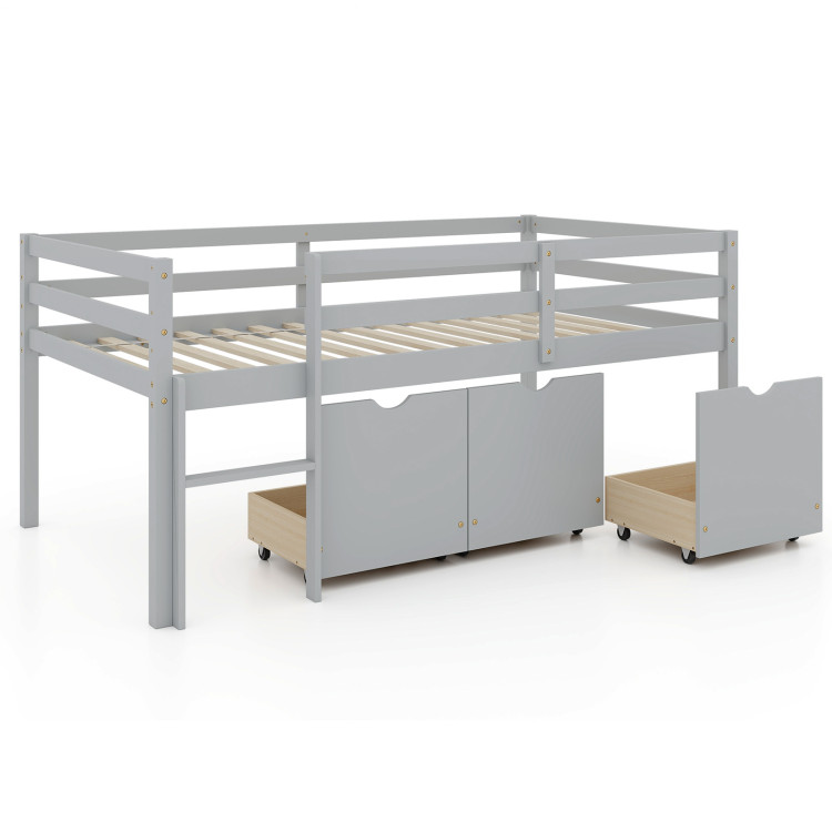 Twin Size Low Loft Bed with 3 Drawers with Ladder and Full-length Guardrails - Gallery View 1 of 10