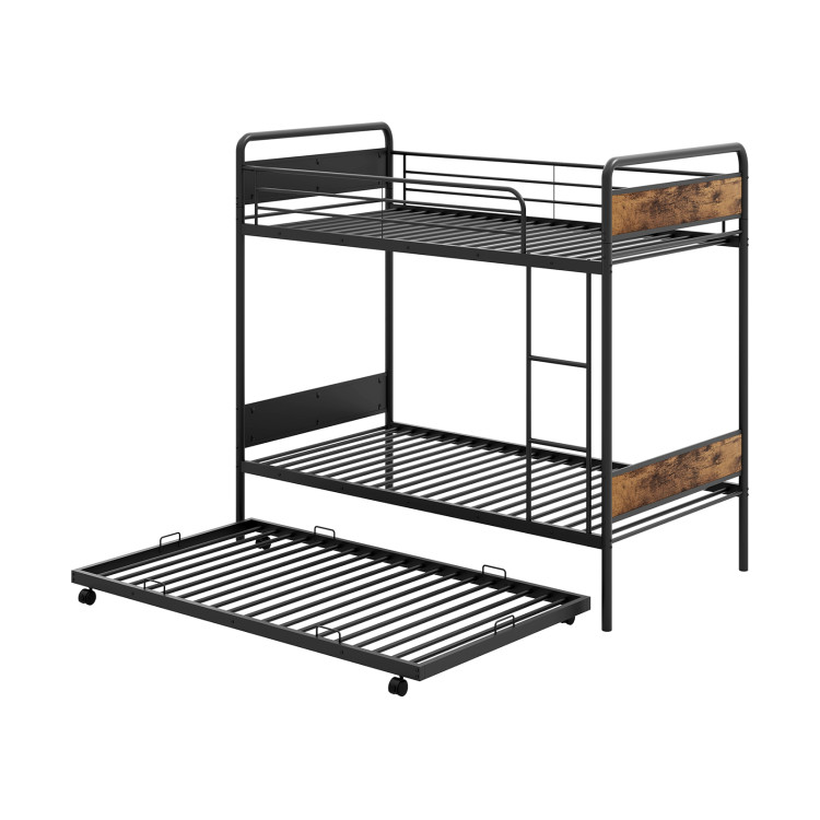 Twin Over Twin Bunk Bed with Trundle with Ladder and Full-length Guardrails - Gallery View 1 of 12