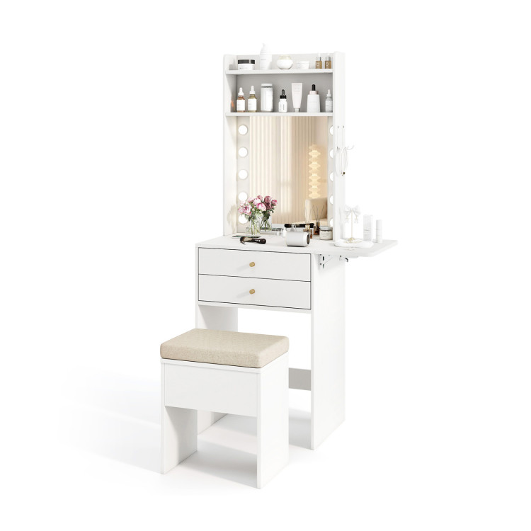 Compact Vanity Desk Set with 3-Color Lighted Mirror and Power Outlets - Gallery View 1 of 10