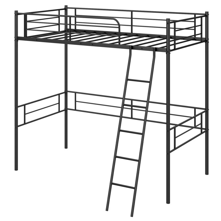 Twin Size Loft Bed Metal Bed Frame with Ladder and Guardrails - Gallery View 1 of 9