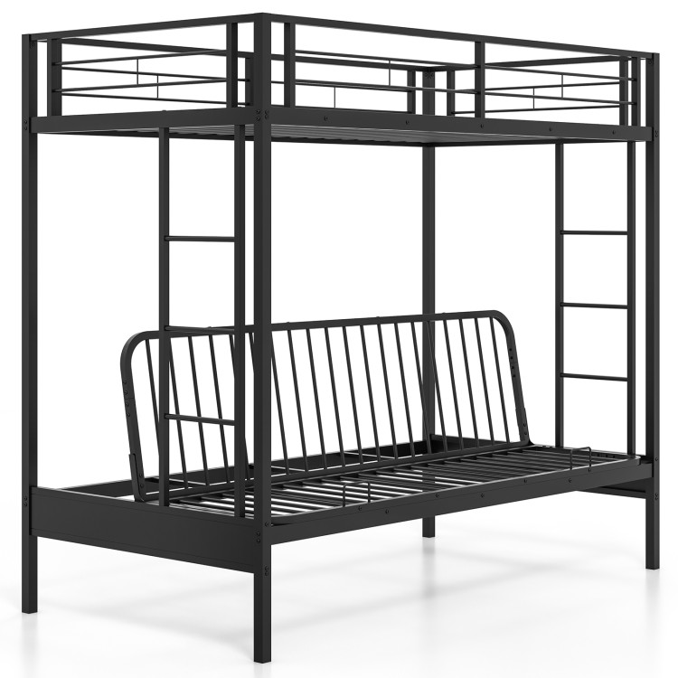 Twin Over Futon Bunk Bed with 2 Ladders and Safety Guardrails - Gallery View 1 of 11