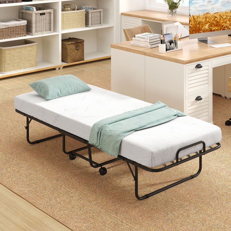 Cot Size Folding Bed Frame with Memory Foam Mattress and Metal Frame - Gallery View 1 of 10