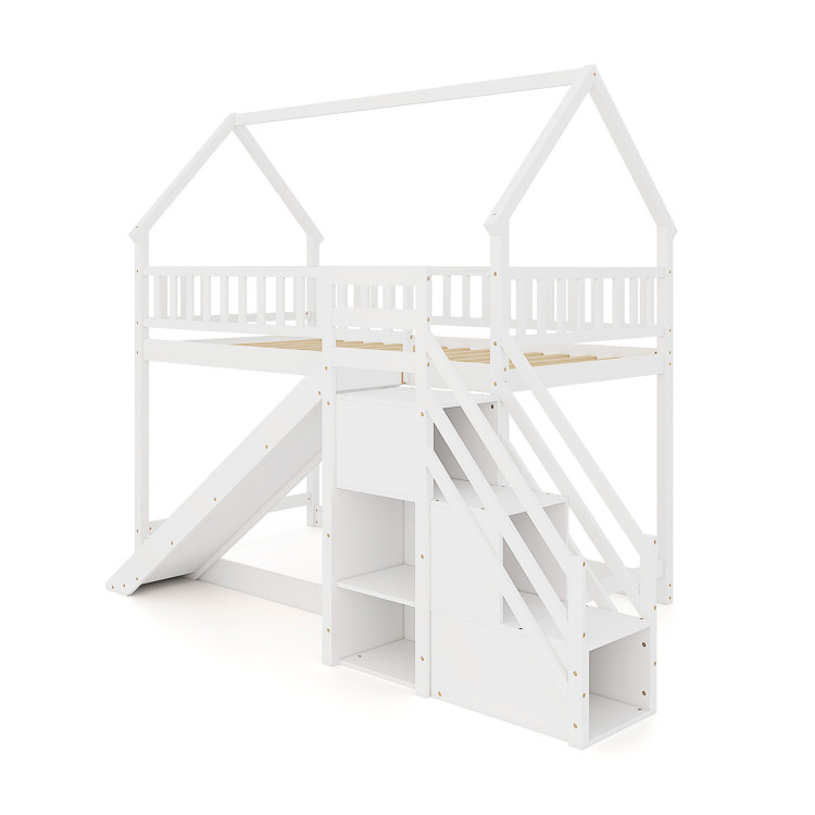 Twin Over Twin Bunk Bed with Slide and Staircase - Gallery View 1 of 10