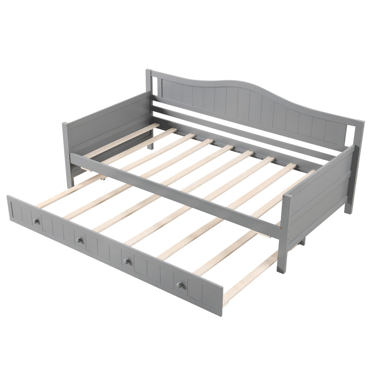 Twin Size Daybed with Trundle and Slats Support on Wheels - Gallery View 1 of 14