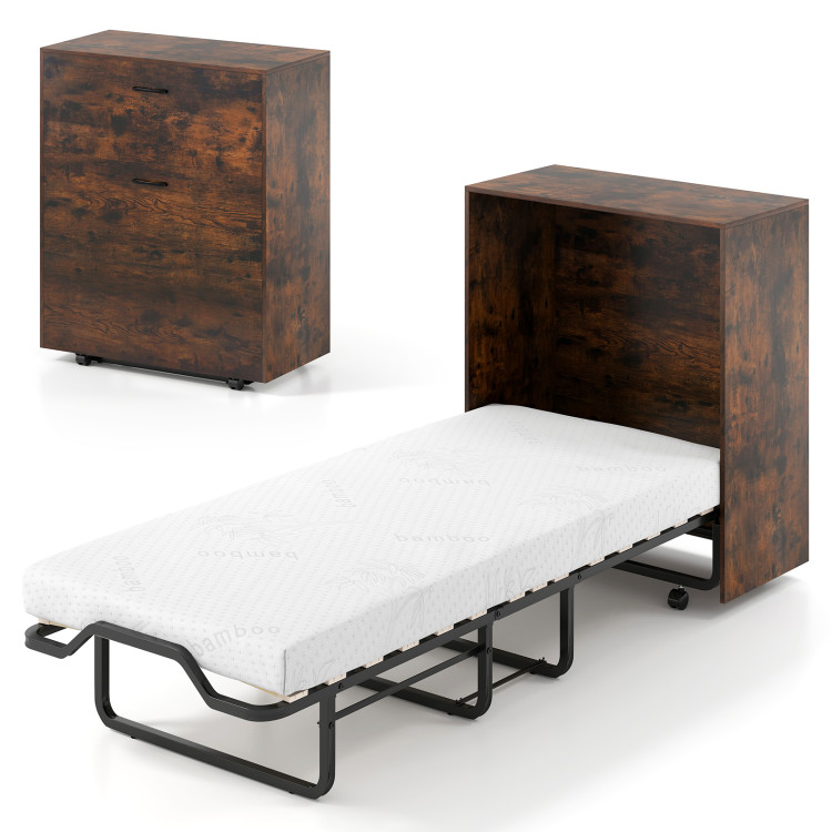 Cot Size Murphy Bed with Foldable Bed and Lockable Wheels - Gallery View 1 of 10