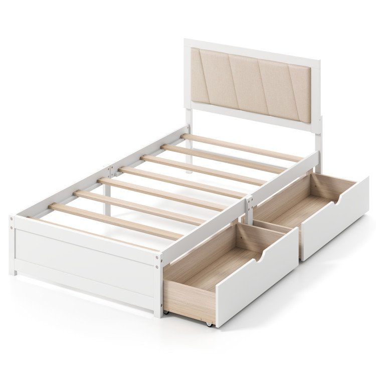 Solid Wood Structure Bed Frame with 2 Drawers Upholstered Headboard - Gallery View 1 of 11