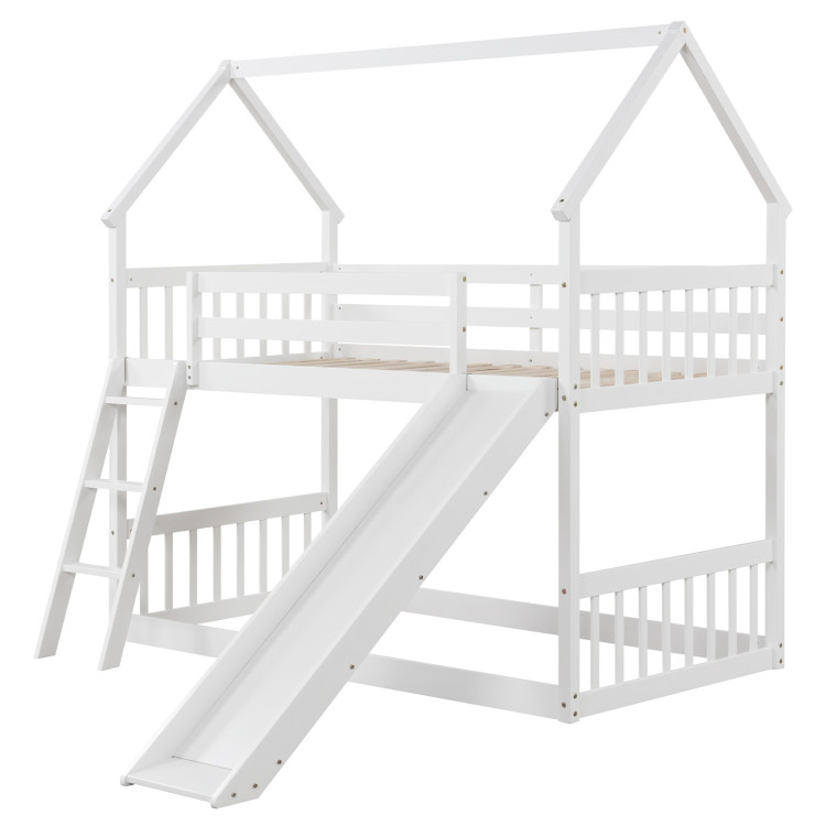Twin Over Twin House Bunk Bed with Slide and Ladder - Gallery View 1 of 10