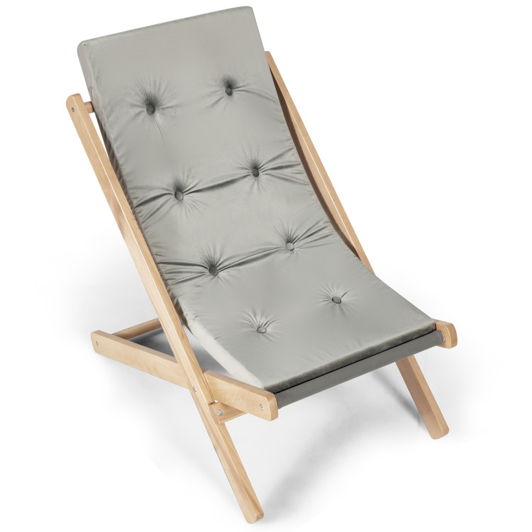 3-Position Adjustable and Foldable Wood Beach Sling Chair with Free Cushion-GrayCostway Gallery View 1 of 10