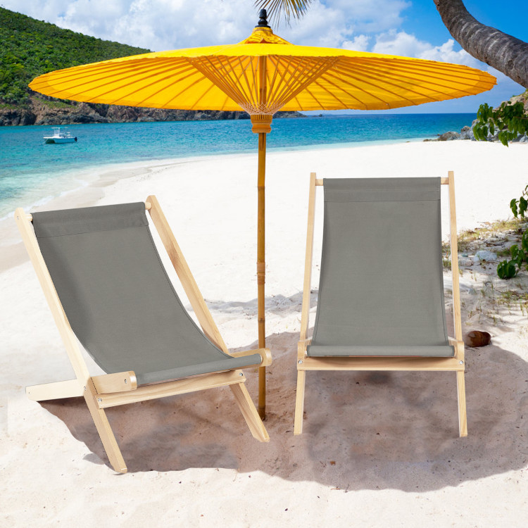 3-Position Adjustable and Foldable Wood Beach Sling Chair with Free Cushion-GrayCostway Gallery View 6 of 10