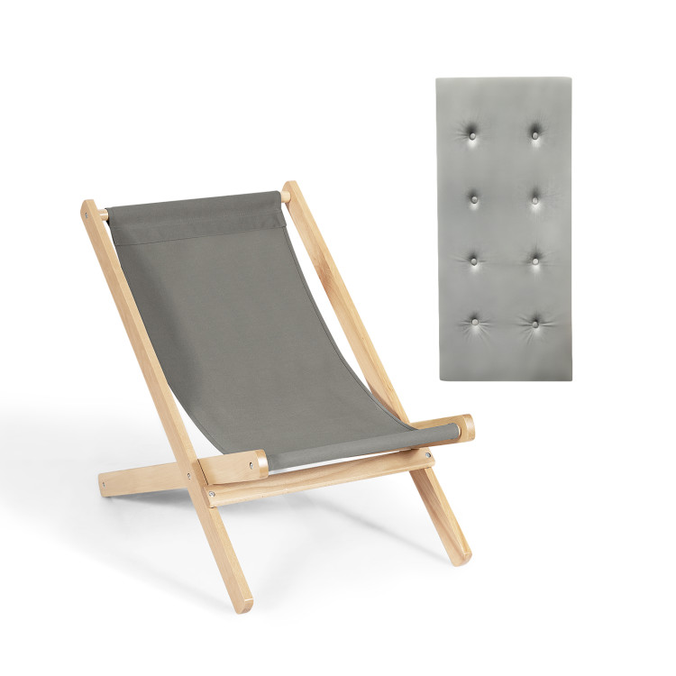 3-Position Adjustable and Foldable Wood Beach Sling Chair with Free Cushion-GrayCostway Gallery View 7 of 10