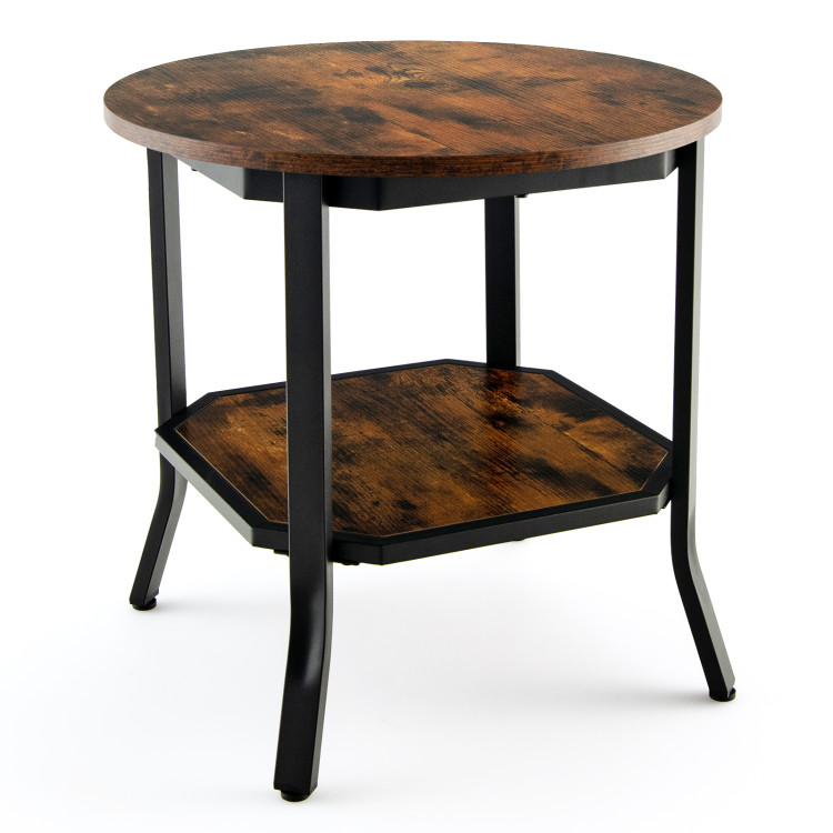 2-Tier Round End Table with Storage Shelf for Living Room-BrownCostway Gallery View 1 of 9