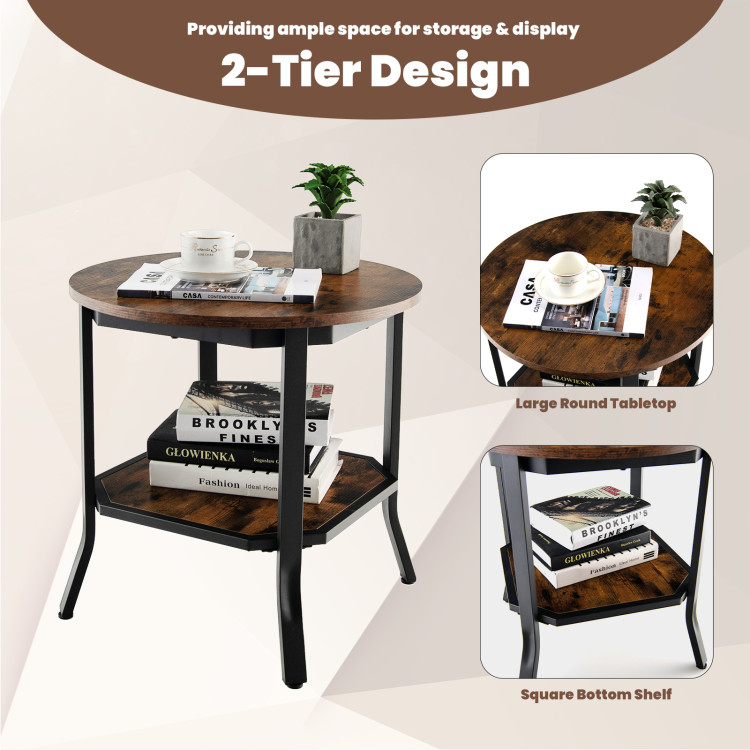 2-Tier Round End Table with Storage Shelf for Living Room-BrownCostway Gallery View 5 of 9