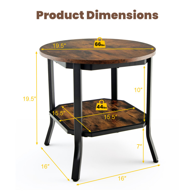 2-Tier Round End Table with Storage Shelf for Living Room-BrownCostway Gallery View 4 of 9
