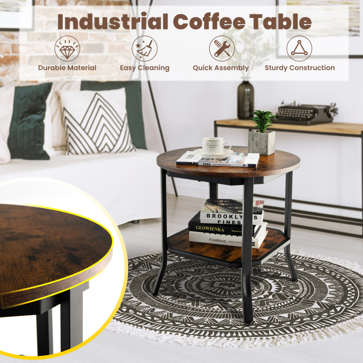 2-Tier Round End Table with Storage Shelf for Living Room-BrownCostway Gallery View 8 of 9