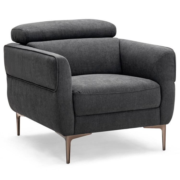 Modern Upholstered Single Sofa with Adjustable Headrest-GrayCostway Gallery View 7 of 9