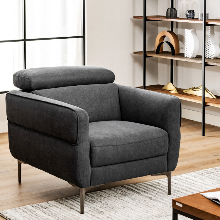 Modern Upholstered Single Sofa with Adjustable Headrest-GrayCostway Gallery View 6 of 9