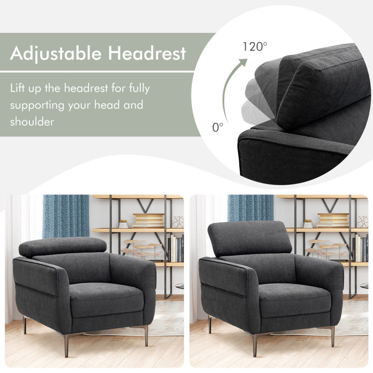 Modern Upholstered Single Sofa with Adjustable Headrest-GrayCostway Gallery View 3 of 9