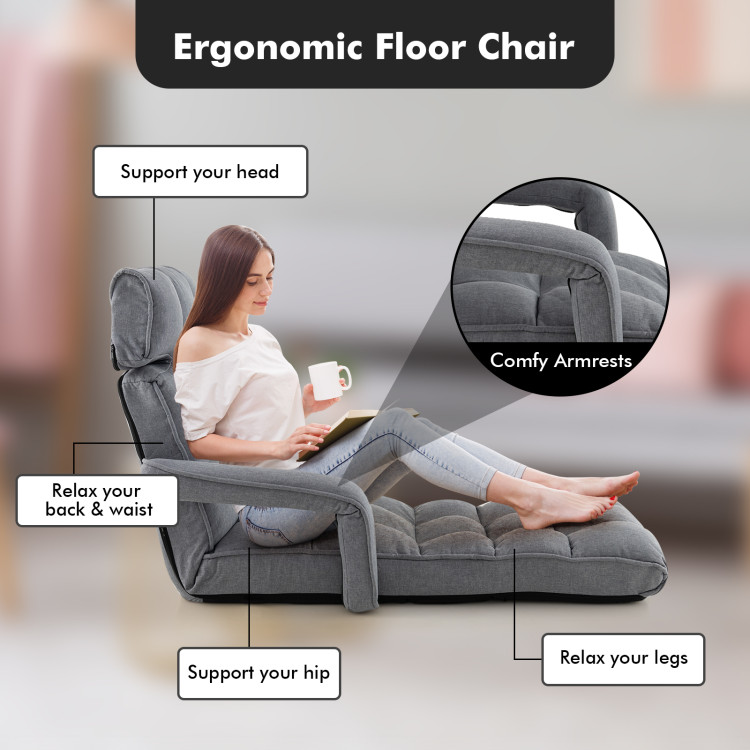  Giantex Floor Chair, Lazy Sofa Chair with 14 Adjustable  Position, Armrests, Headrest, Waist Pillow, Padded Floor Seating Chair,  Couch Recliner for Home, Living Room, Bedroom Floor Gaming Chair, Grey :  Home