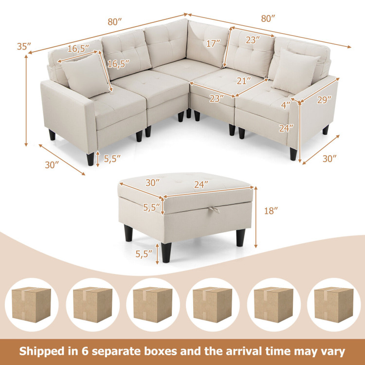 L-shaped Sectional Corner Sofa Set with Storage Ottoman - Costway