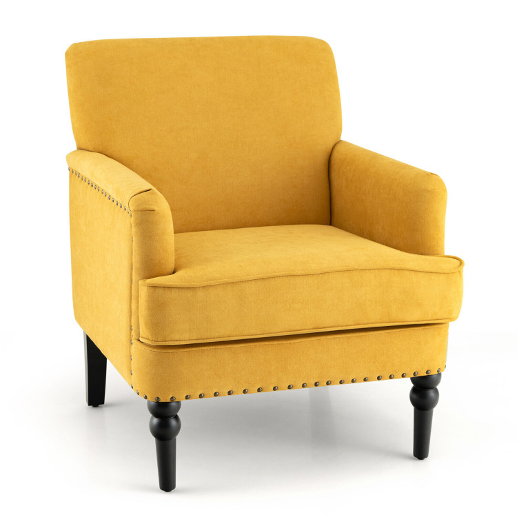 Modern Upholstered Padded Accent Chair with Rubber Wood Legs-YellowCostway Gallery View 1 of 9
