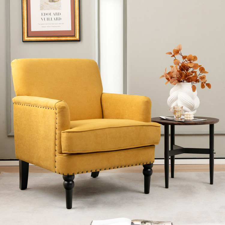 Modern Upholstered Padded Accent Chair with Rubber Wood Legs-YellowCostway Gallery View 2 of 9