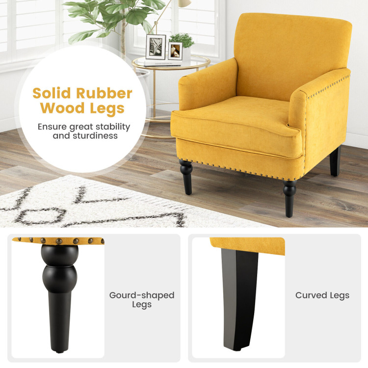 Modern Upholstered Padded Accent Chair with Rubber Wood Legs-YellowCostway Gallery View 3 of 9