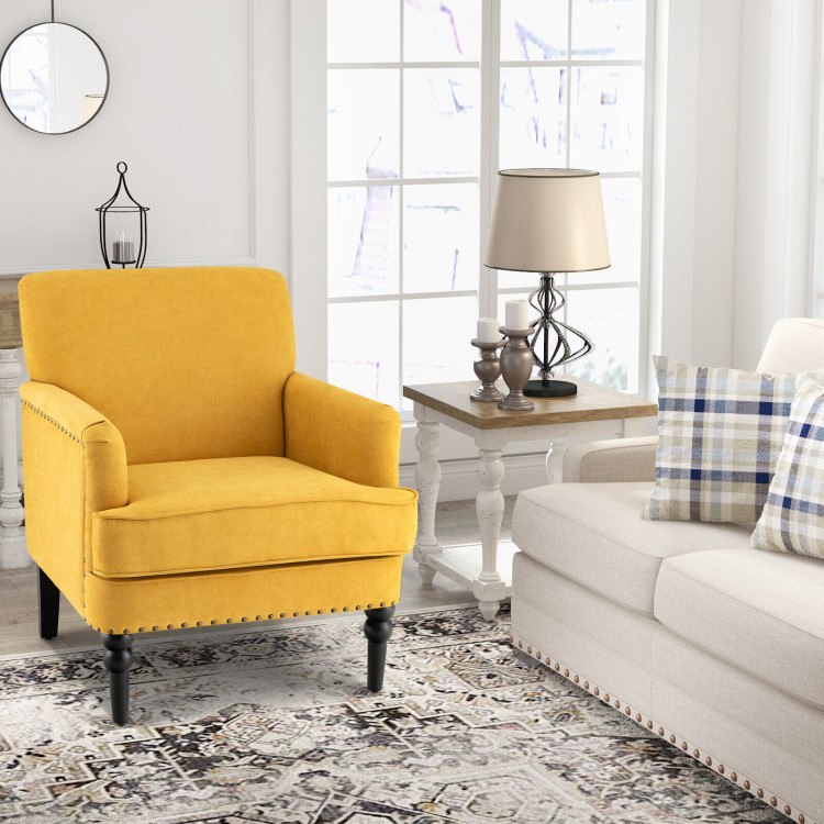 Modern Upholstered Padded Accent Chair with Rubber Wood Legs-YellowCostway Gallery View 6 of 9