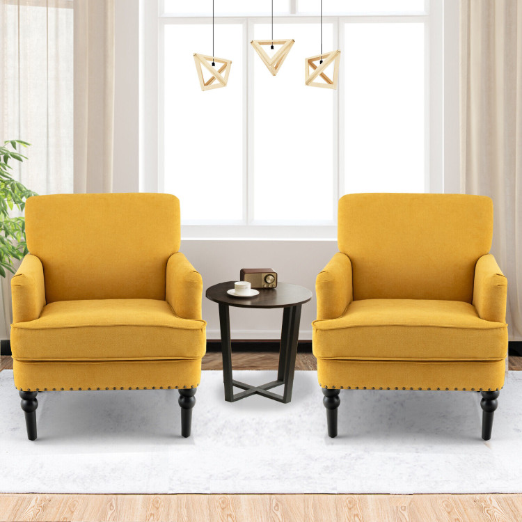 Modern Upholstered Padded Accent Chair with Rubber Wood Legs-YellowCostway Gallery View 7 of 9