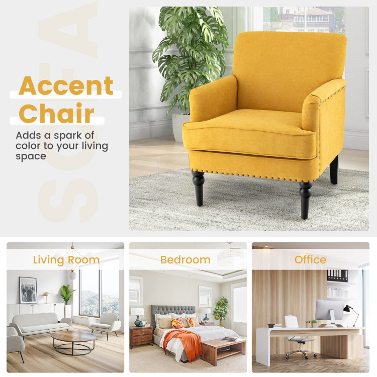 Modern Upholstered Padded Accent Chair with Rubber Wood Legs-YellowCostway Gallery View 8 of 9