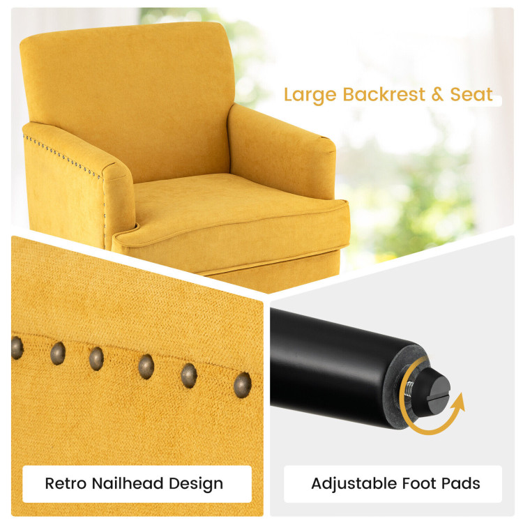 Modern Upholstered Padded Accent Chair with Rubber Wood Legs-YellowCostway Gallery View 9 of 9