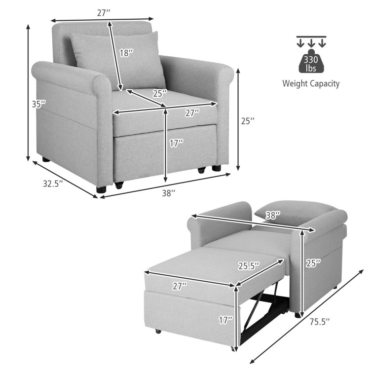 Folding Chair Bed Single Sofa Bed Armchair 3-in-1 Recliner Lounge Sleeper  Bed