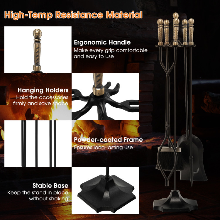 Fireplace 6-Piece Tool Set includes Shovel, Poker, Brush, Tongs, Match  Holder & Stand, Fireplace or Wood Stove, Blacksmith, Metal Art – Mitty's  Metal Art