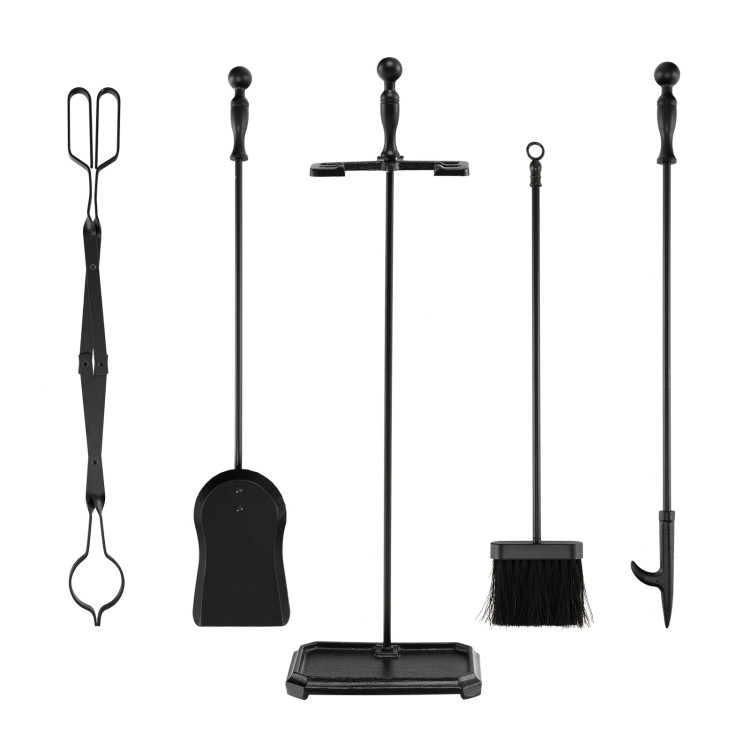 5-Piece Fireplace Tool Set with Tong Brush Shovel Poker Stand - Costway
