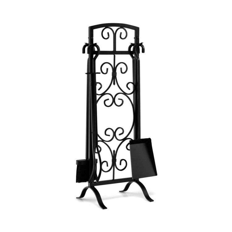 5 Piece Wrought Iron Fireplace Tools with Decor Holder-BlackCostway Gallery View 1 of 10