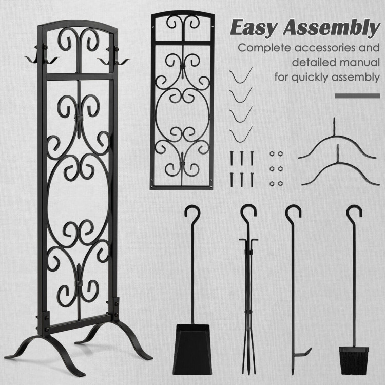 5 Piece Wrought Iron Fireplace Tools with Decor Holder-BlackCostway Gallery View 8 of 10
