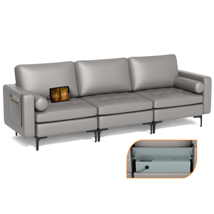 Modular 3-Seat Sofa Couch with Socket USB Ports and Side Storage PocketCostway Gallery View 1 of 11