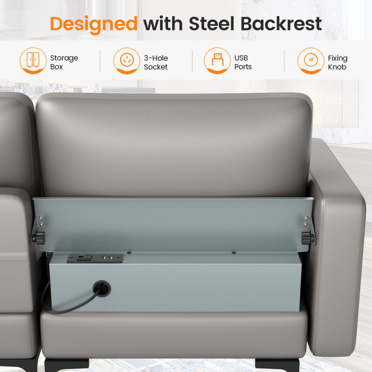 Modular 3-Seat Sofa Couch with Socket USB Ports and Side Storage PocketCostway Gallery View 5 of 11